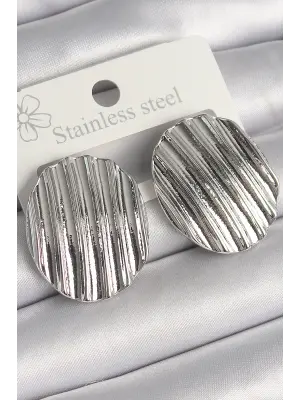  Gümüş Sallantı İşlemeli Daire Plaka Model Çelik Küpe