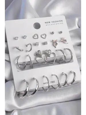  Gümüş Sallantı Kalp Figür 12 Çift Çelik Küpe