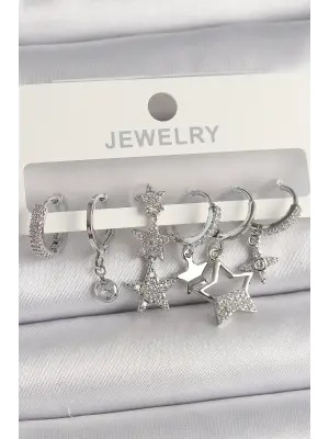 Gümüş Sallantı Yıldız Figür Çelik Küpe Seti