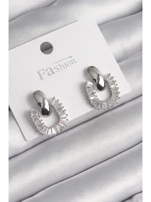  Gümüş Sallantı Zirkon Taşlı Kare Model Çelik Küpe