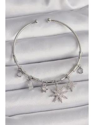 Pirinç Gümüş Renk Sallantı Zirkon Taşlı Kutup Yıldız Figür Charm Bileklik