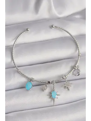 Pirinç Gümüş Renk Sallantı Zirkon Taşlı Kutup Yıldız Figür Charm Bileklik