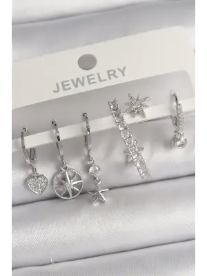  Gümüş Sallantı Zirkon Taşlı Yıldız Model Çelik Küpe Seti