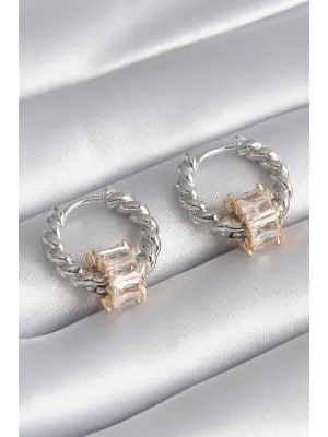  Gümüş Sarmal Halka Altın Zirkon Taşlı Çelik Küpe