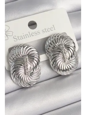  Gümüş Sarmal Model Zirkon Taş Detaylı Çelik Küpe