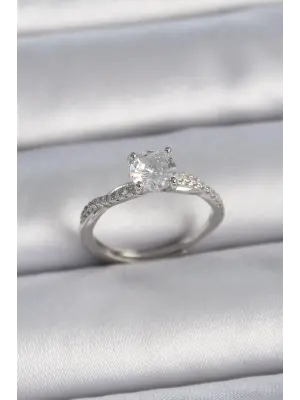  Gümüş Sarmal Zirkon Taşlı Tek Taş Ayarlanabilir Model Çelik Yüzük