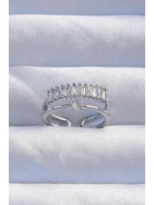  Gümüş Sedefli Zirkon Taşlı Su Yolu Model 2li Görünüm Ayarlanabilir Yüzük