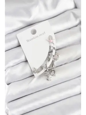 Pirinç Gümüş Renk Set Küpe