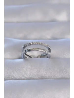  Gümüş Sıralı Zirkon Taşlı Ayarlanabilir Yüzük