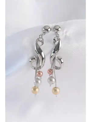  Gümüş Sol Anahtarı Model Renkli Topçuk Detay Küpe