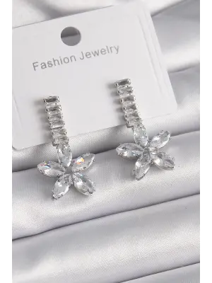  Gümüş Su Yolu Zirkon Taşlı Çiçek Model Çelik Küpe