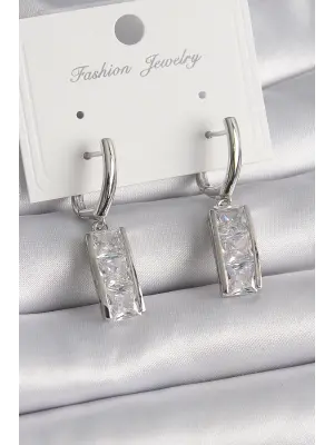  Gümüş Su Yolu Zirkon Taşlı Halka Model Çelik Küpe