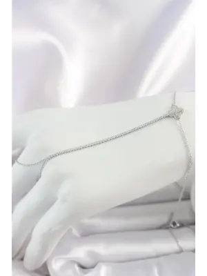 Pirinç Gümüş Renk Su Yolu Zirkon Taşlı İşlemeli Yonca Model Kadın Şahmeran