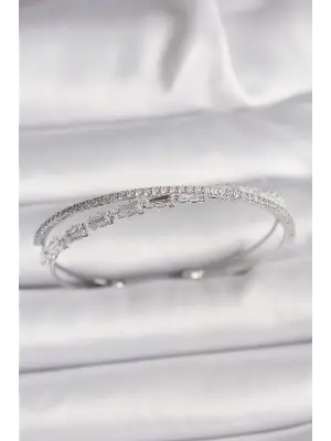 Pirinç Gümüş Renk Su Yolu Zirkon Taşlı Kadın Bileklik