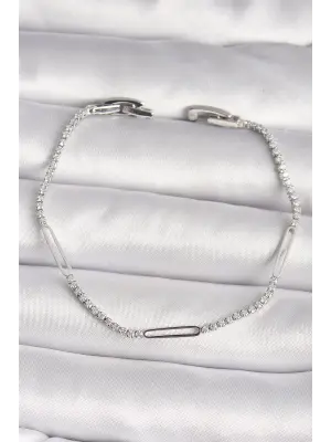 Pirinç Gümüş Renk Su Yolu Zirkon Taşlı Kadın Bileklik
