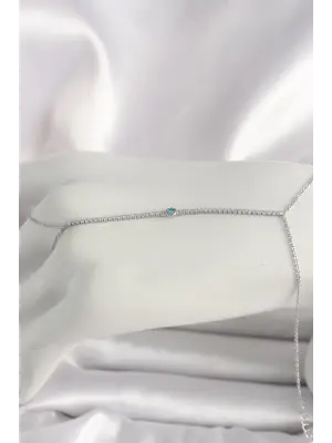 Pirinç Gümüş Renk Su Yolu Zirkon Taşlı Mavi Taş Detaylı Kadın Şahmeran