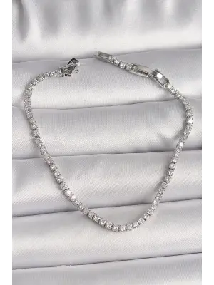 Pirinç Gümüş Renk Su Yolu Zirkon Taşlı Model Kadın Bileklik