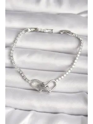 Pirinç Gümüş Renk Su Yolu Zirkon Taşlı Tiffany Model Kadın Bileklik