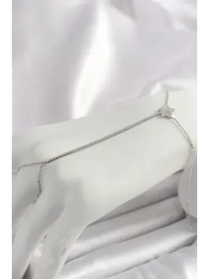 Pirinç Gümüş Renk Su Yolu Zirkon Taşlı Yıldız Model Kadın Şahmeran