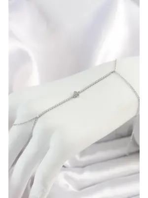 Pirinç Gümüş Renk Su Yolu Zirkon Taşlı Yonca Model Kadın Şahmeran