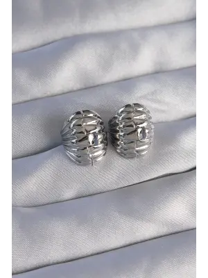  Gümüş Tırtıklı Minimal Bombeli Tasarım Küpe