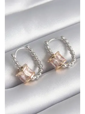  Gümüş Top Model Altın Zirkon Taşlı Çelik Küpe