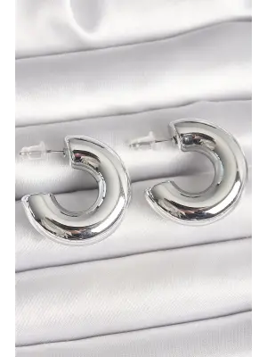 Pirinç Gümüş Renk Yarım Halka Model CCB Kadın Küpe