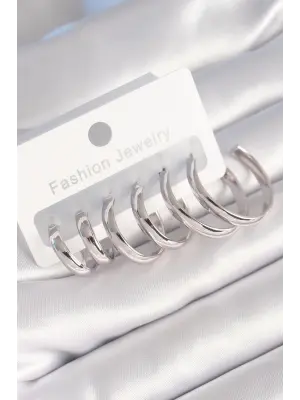  Gümüş Yassı Halka Model Çelik Küpe Seti