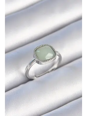  Gümüş Yeşil Kare Mineli Çelik Yüzük