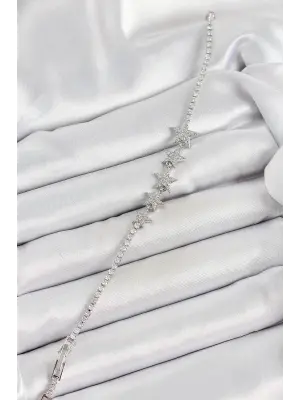 Pirinç Gümüş Renk Yıldız Model Kadın Bileklik
