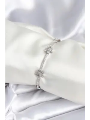 Pirinç Gümüş Renk Yıldız Model Kadın Bileklik