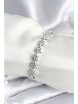 Pirinç Gümüş Renk Yıldız Model Kadın Bileklik