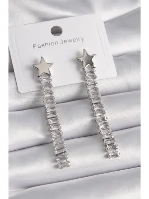  Gümüş Yıldız Model Su Yolu Zirkon Taş Çelik Küpe