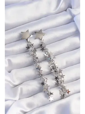  Gümüş Yıldız Model Uzun Sallantılı Küpe