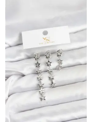 Çelik Gümüş Renk Yıldız Model YSX Trio Küpe Seti