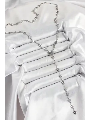 Pirinç Gümüş Renk Yıldızlı Kadın Y Kolye