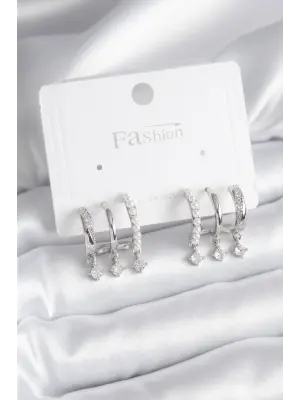  Gümüş Zirkon Taş Detay İncili Çelik Küpe