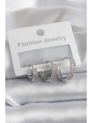  Gümüş Zirkon Taş Detay Çelik Küpe