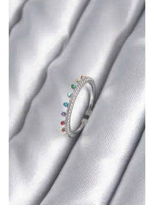  Gümüş Zirkon Taş Detay Çelik Yüzük