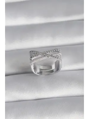  Gümüş Zirkon Taş Detay Çelik Yüzük