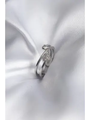  Gümüş Zirkon Taş Detay Kalp Model Çelik Yüzük