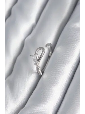  Gümüş Zirkon Taş Detay Kurdele Model Çelik Yüzük