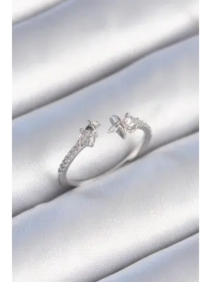  Gümüş Zirkon Taş Detay Yıldız Model Çelik Yüzük