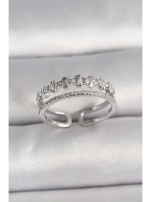  Gümüş Zirkon Taş Detaylı Ayarlanabilir Çelik Yüzük