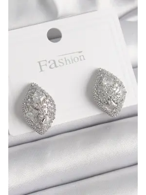  Gümüş Zirkon Taş İşlemeli Damla Model Çelik Küpe