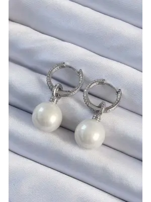  Gümüş Zirkon Taş Kaplama İnci Tasarımlı Çelik Küpe