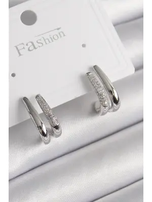  Gümüş Zirkon Taşlı 2Li Çelik Küpe