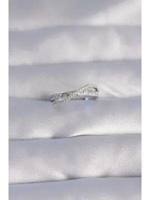  Gümüş Zirkon Taşlı 2li Görünüm Ayarlanabilir Yüzük