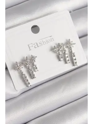  Gümüş Zirkon Taşlı 3Lü Sallantı Yıldız Model Çelik Küpe