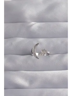  Gümüş Zirkon Taşlı Ay Yıldız Model Ayarlamalı Yüzük